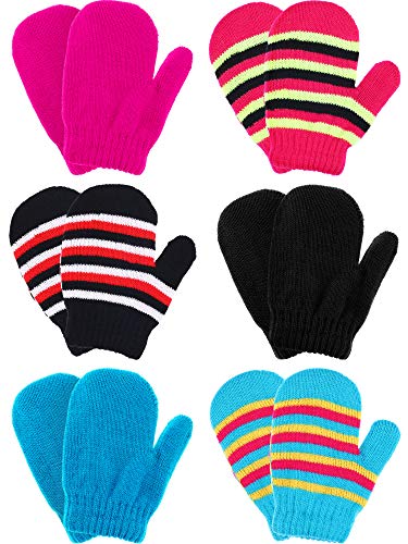 Boao 6 Pairs Stretch Mittens Winter Warm Knitted Gloves for Halloween Party Kids Toddler Supplies (Color 7)
