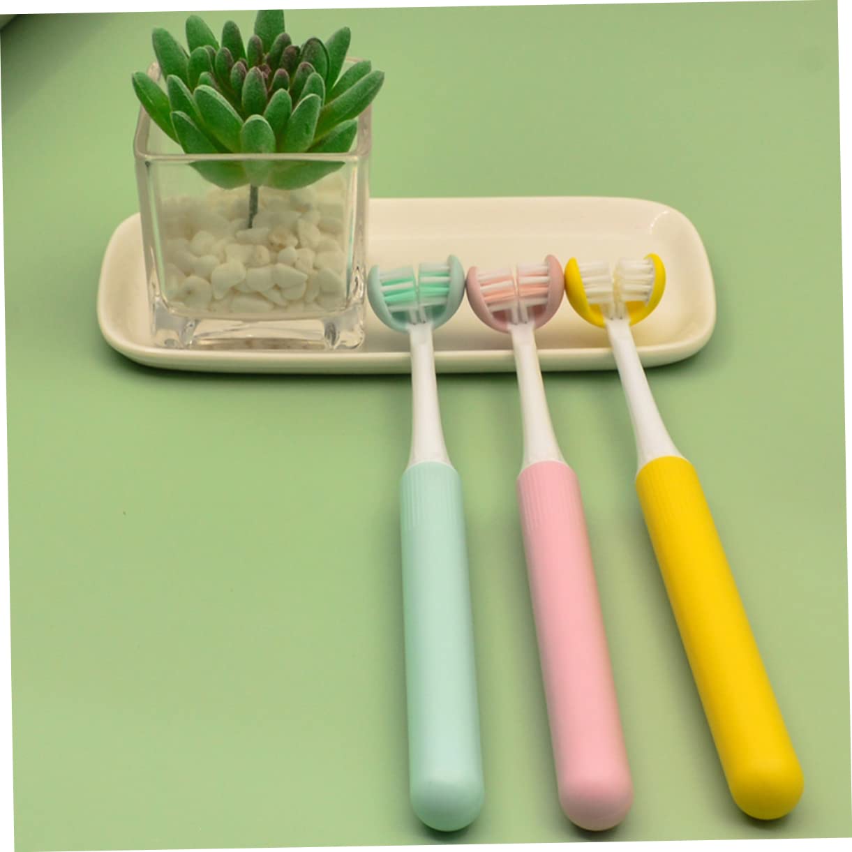 Spazzolino da Denti Design Avvolgente in Pp Portatile per Adulti 3 Lati Setole Morbide e Protezione per Cura Orale Quotidiana