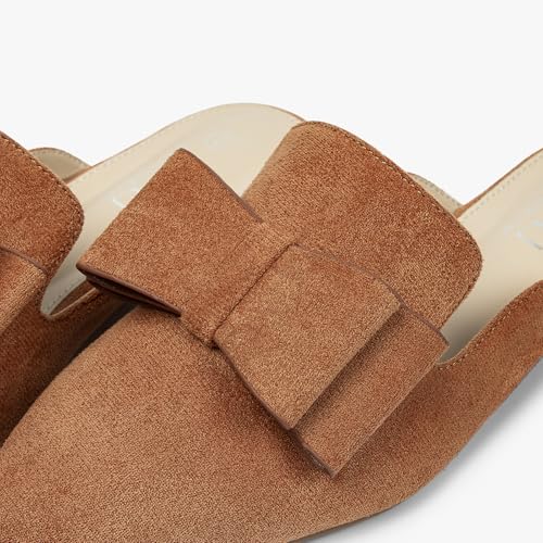Image of MUSSHOE Mules for Women with Bow Knot: Pointed Toe Flats - Cloud-Cushion Suede Backless Loafers for Office & Casual Wear - Wide-Fit Friendly Slip On Slides with Memory Foam