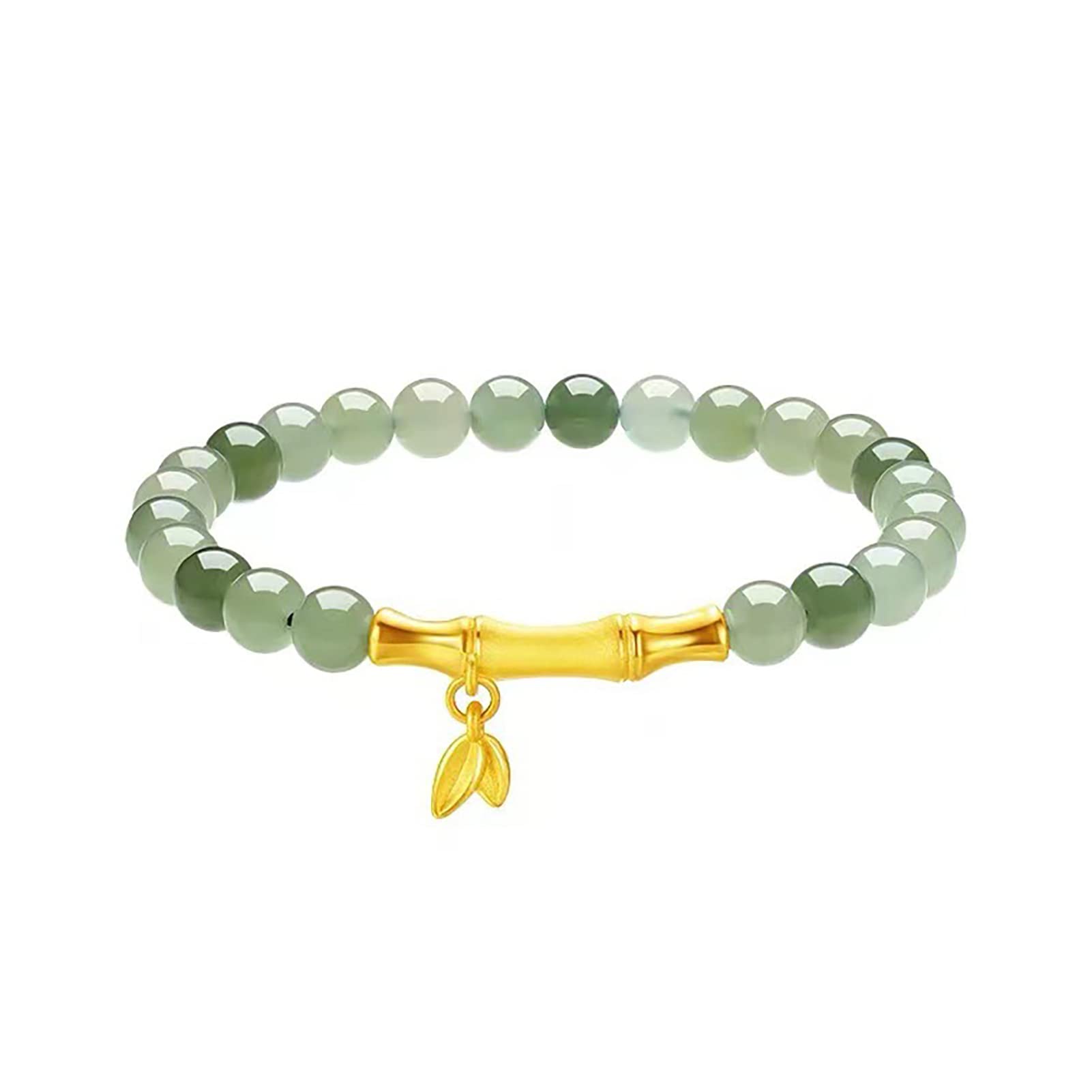 DinfixNatural Jade Bracelet, Bamboo Hetian Jade Bracelet, Women's Green Stretch Bracelet, Niche Style Design, Jade