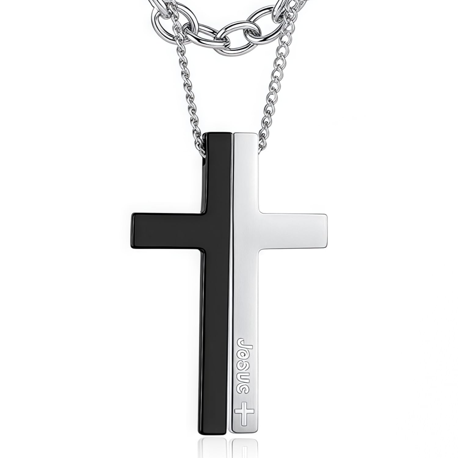 OLEVS Men's Cross Pendant Necklace Large Stainless Steel Cross Pendant Necklace for Men Women