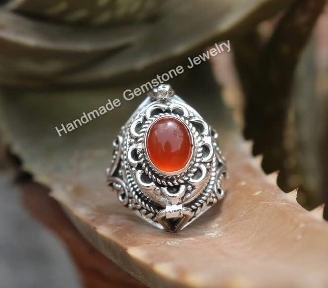 Orange Carnelian Ring, Poison Box Ring, Oval Stone Ring, Orange Gemstone Ring, Poison Ring, Round Pill Box Ring, Openable Poison Ring, Carnelian Ring, Handmade Poison Ring, Secret Stash Jewelry