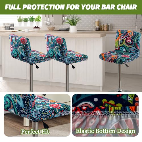 Image of FUANGUI Bar Stool Covers with Backs, 4 Pack Stretch Bar Stool Chair Covers, Knitted Jacquard Bar Stool Covers,Washable Bar Chair Covers Swivel Barstool Slipcovers,14
