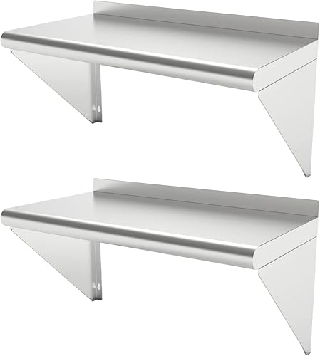 12 x 24 pulgadas, 2 unidades de estantes de acero inoxidable montados en la pared, estantes flotantes de metal comercial NSF para cocina,