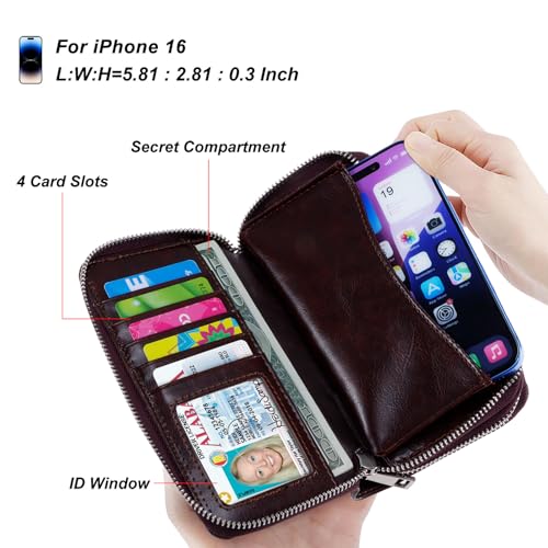 Image of Cellphone Wallet for Women Dual Zipper Long Purse with Removable Wristlet