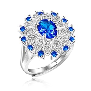 Uloveido Simulated Sapphire Rings Luxury Firework Adjustable Size Big Oval Crystal Cocktail Flower Ring Y1888