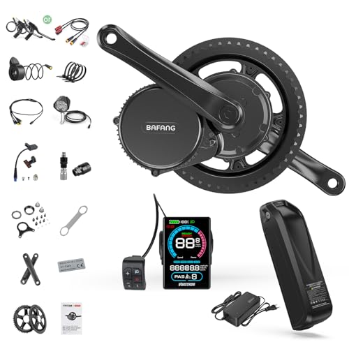 BAFANG 250W Mittelmotor E-Bike Umbausatz mit 48V16Ah Ebike Batterie und VD618 E-Bike Display, CAN Version 8fun Elektrofahrrad Kit für Mountainbike mit BB68-73mm