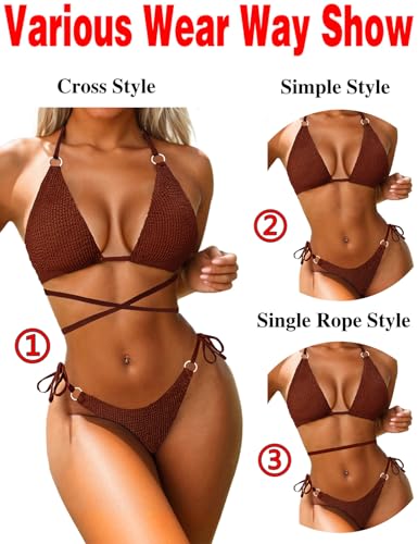 Image of Women Bikini Set Metal Ring Two Piece Swimsuit | Various Wear Way,High Elasticity Breathable Fabric,Cross Strap Design Bathing Suit Swimwear