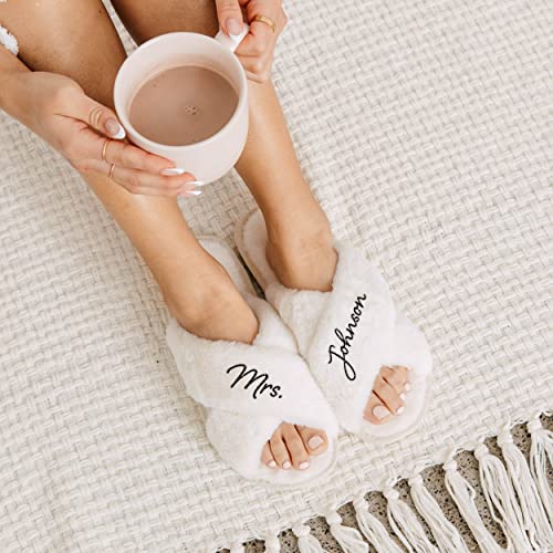 WEDDINGSTAR White Custom Printed Plush Crossband Slide House Slippers2