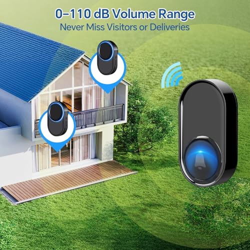 Wireless Doorbell, Waterproof Plug in Doorbell Kit Operating at 1300ft Range with 58 Chimes/5 Volume Levels/Flash Light for Home, Office and Garden (1 Receiver & 1 Transmitter) - Image 6