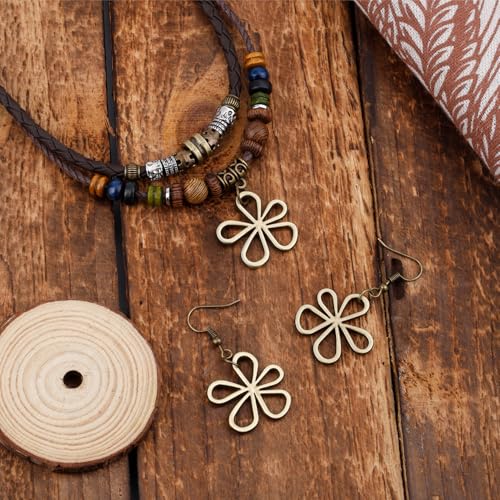 Multi-Layer Wood Bead Necklace with Hollow Flower Earrings, Boho Hippie Necklaces Unisex Bohemian Jewelry for Men Women4