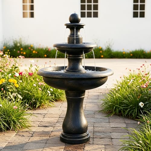 Image of Naturefalls 45.2 inch Water Fountain Outdoor - Large Waterfall Fountain Outside, 3-Tiers Cascading, Fiber Reinforced Concrete, Indoor and Outdoor Fountain for Garden, Patio, Backyard, Lawn, Yard Decor