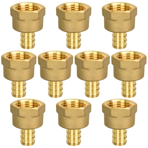 10pcs PEX 1/2" x 1/2" NPT Female Fittings, 1/2"x 1/2" NPT Female Threaded Adapter Crimp Fitting, Brass, Full Port for PEX pipes in plumbing jobs by RUBY.Q - Used condition - US$18.60