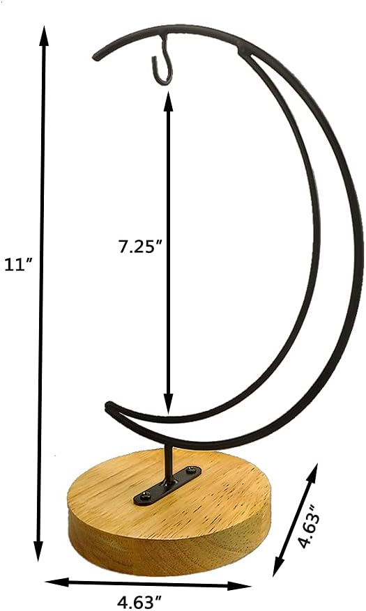 Black Iron Hanging Plant Stand with Wooden Base
