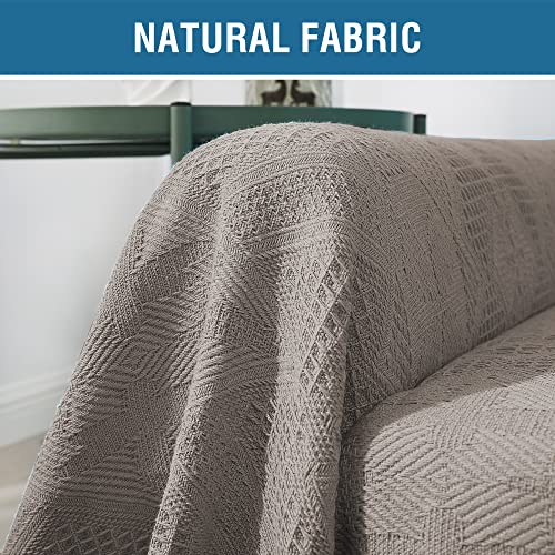 H.VERSAILTEX Cotton Sofa Covers Couch Cover Sofa Slipcover for Most Shape Sofas, Feature Thick Woven Jacquard Seamless with Tassels, Multi-Use Decorative for Couch (XX-Large: 91" x 134", Sand) - Image 3