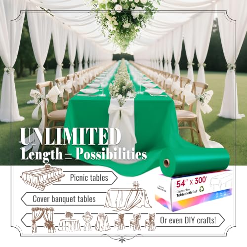 Image of Disposable Tablecloth Roll, 54In x 300Ft Plastic Table Cloth Disposable
