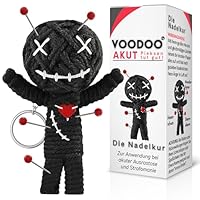 GLÜCKSGUT® Voodoo Puppe mit Nadeln | 7,5cm | Geschenkbox & Anleitung | Scherz-Medikament | Büro Geschenk für Kollegen Kollegin Chef | Anti Stress | Abschied | Büro Uni Studium