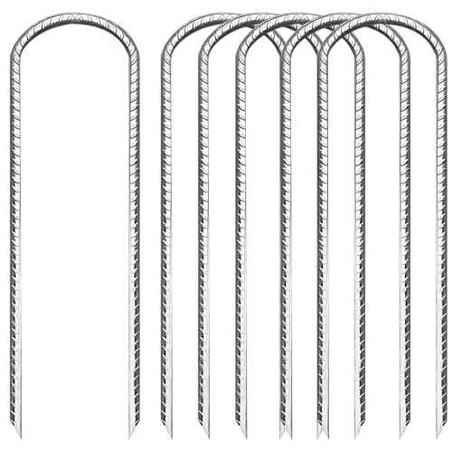 6 Stück 30cm Outdoor Trampolin Bodenanker, Stabil U-Förmige Erdanker mit Anti-Rutsch-Faden und Scharfe Spitze, Verzinkter Stahl Erdnägel/Gartenpfähle/Camping Zeltheringe/Zelten Bodenpfähle/Zeltnägel