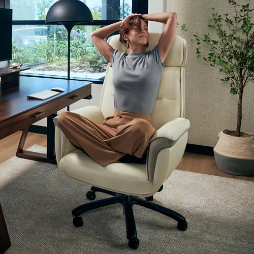 Image of EUREKA ERGONOMIC Microfiber Leather Office Chair Ergonomic Desk Chair, Executive Chair Office Gaming Chair, Comfy Big and Tall Office Chair with Elevatable Headrest & Padded Armrests, Beige
