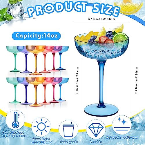 Rtteri Set Of 12 Colored Martini Acrylic Glasses Plastic Margarita Glasses Unbreakable Disposable Coupe Champagne Cups For Cocktail Drinking Home Bar Wedding Party Picnic Indoor Outdoor,14 Oz #TOP1