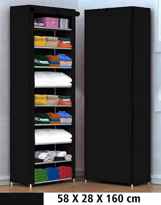 Image of YouCopia Foldable Fabric Wardrobe Closet with Shelves & Zipper Cover - Portable Storage Organizer Cabinet for Clothes, for Bedroom & Home Storage (Black, 9 Tier)