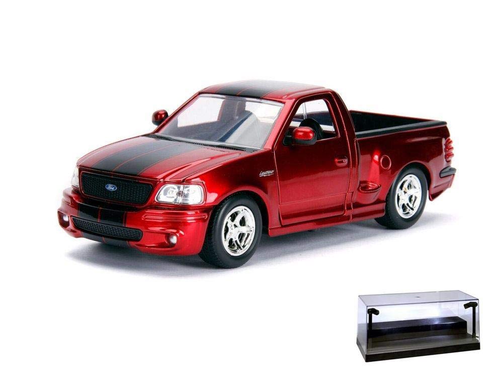Diecast Car w/LED Display Case - 1999 Ford F-150 SVT Lightning Pickup Truck, Red - Jada 30357WA1 - 1