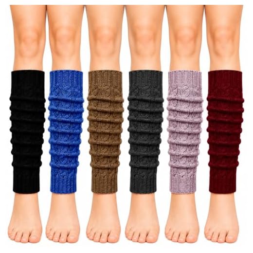 Leg Warmers for Women, 6 Pairs Knee High Cable Knit Warm Thermal Acrylic Winter Sleeve