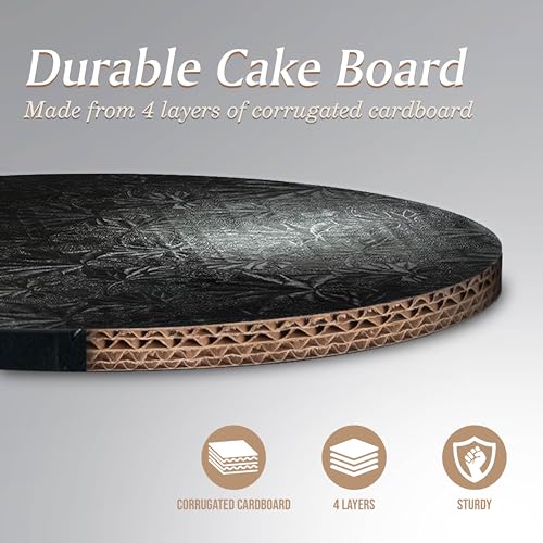Image of Cakebon Round Cake Boards - Sturdy 1 /2 Inch Thick Cake Drums - 8 Inch Professional Base para Pastel Fully Wrapped Edges Black 1-Pack