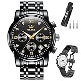 とけい腕時計メンズ 黒クオーツ 防水 アナログ ビジネス うで時計メンズ 人気 日付 メタルバンド ブラック クロノグラフ 男性用腕時 計大きい カジュアル ファッション かっこいいおしゃれ紳士腕時 計 Olevs Men Watch