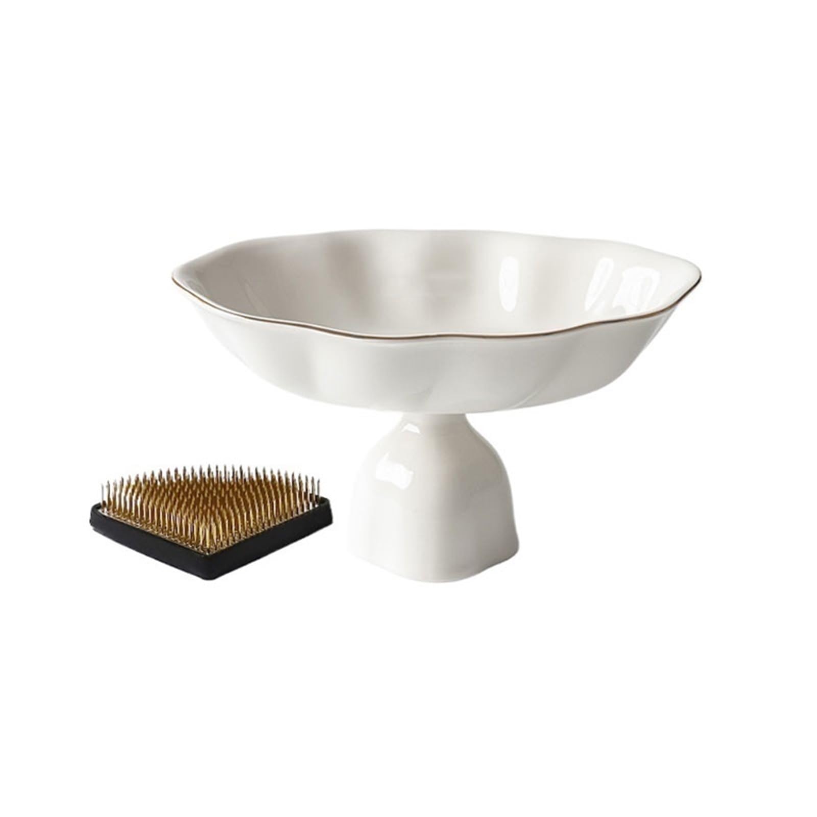 Kx9Lb8d plant saucer Tall Legged Gold Edged Flower Arranging Saucer with Sector Kenzan for Desktop Home Office flower pot saucer