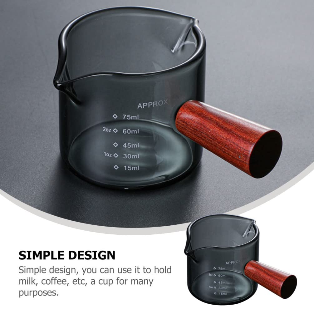 Vasos de de doble boca, triple jarra de leche, vaso de café expreso con mango de madera, mini taza de vidrio de leche, taza de medición para café, café espresso de 75 ml