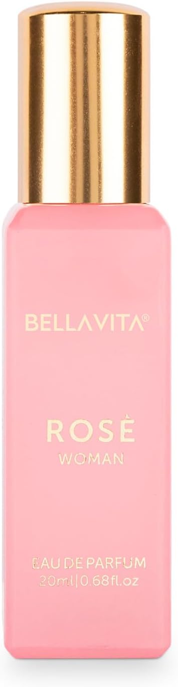 Bellavita Luxury ROSE Eau de Parfum | 20 ml (0.7 fl.oz.) | Travel Size Perfume for Women | Fresh, Floral Peach, Jasmine, and Ambery Musk Notes | Long Lasting Women's Fragrance