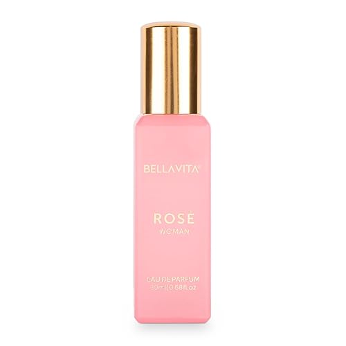 Bellavita Luxury ROSE Eau de Parfum 0.7 fl oz (0.7 onzas líquidas) Perfume de tamaño de viaje para mujer Notas frescas y florales de durazno