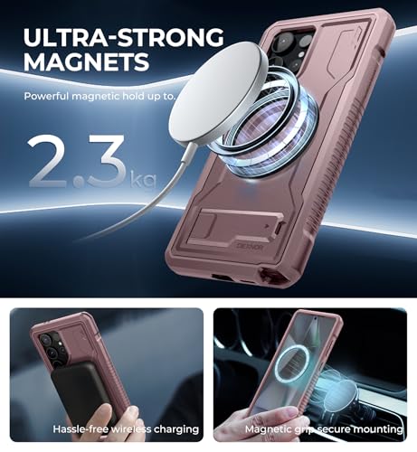 Dexnor Magnetic Case for Samsung Galaxy S24 Ultra Case, Compatible with Magsafe, 2 Front Frames & Built-in Screen Protector, Bumper Rugged Shockproof Full-Body Protective Cover with Kickstand,Pink - Thumbnail 3