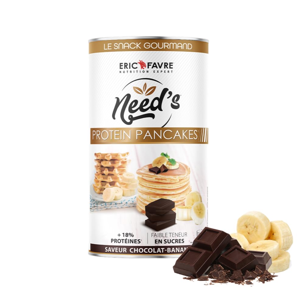 Panqueques Proteicos Need's de Eric Favre, Sabor Chocolate-Banana, Bajo en Azúcares, Rico en Proteínas