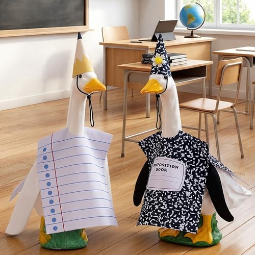 Klyyo Clyro 2pcs Back to School Porch Goose Outfit 23" Composition Book Classroom Goose Clothes Notebook Line Student Porch Gooses Costume Decoration Lawn School Garden Patio Yard Outdoor Decorations