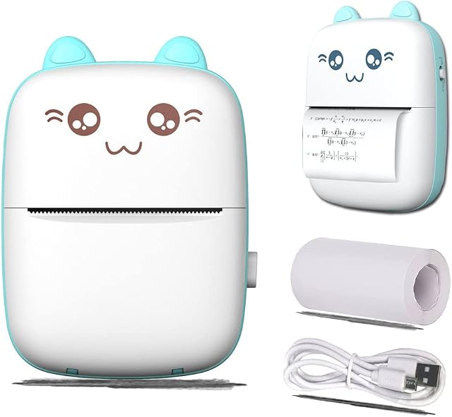 AiNinXun Mini Portable Printer Bluetooth Inkless Pocket Thermal Printer Wireless Sticker Printer Small Paper Picture Photo Printer Cute Label Maker for IOS Label List Notes Journal Memo Logo Blue