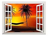 wall26 Removable Wall Sticker/Wall Mural - Silhoutte of a Hammock Between Two Palm Trees in Sunset |...