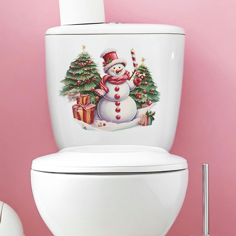 HIMKI Adesivi per toilette natalizi, confezione da 2 adesivi natalizi, albero di Natale e pupazzo di neve, adesivi per il coperchio del WC, adesivi autoadesivi come adesivi per porte, finestre, adesi