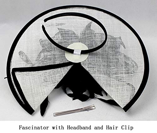 Z&X Sinamay Fasciantor Derby Church Hats For Women Floral Feather Wedding Tea Party Headpiece With Headband Clip Black And White #TOP5