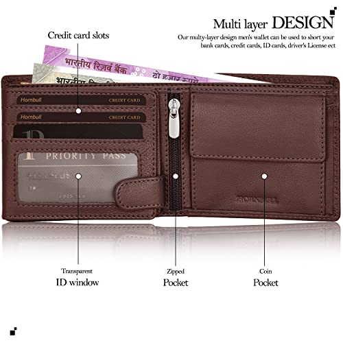 Image of HORNBULL Men's Personalized Wallet I Customized Slim Stylish Leather Purse with Name I Unique Birthday Gift for Men Boy Love Husband Brown