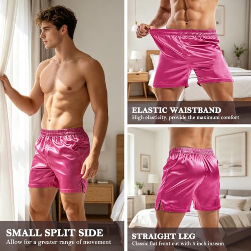 Image of AMY COULEE Mens Satin Boxer Shorts Silky Lightweight Pajama Bottoms Split Side Lounge Sleep Shorts