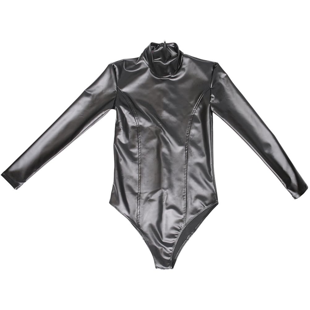 Generico Donna Sexy Finitura A Specchio Lattice/Ammonio Casual Sportivo Fitness Corsa Manica Lunga vestibilità Aderente Modellante Body DS Discoteca Palcoscenico Costume