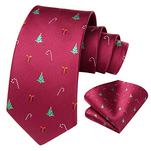 HISDERN Men s Christmas Tie Tree Pattern Woven Party Necktie & Pocket Square Set