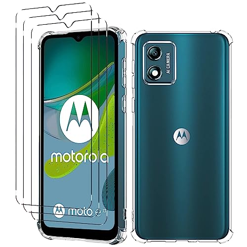 Xxmbbjy Coque pour Motorola Moto E13 Transparent Etui + [3 pièces] Film de Protection en Verre trempé, Housse TPU Souple Fine Motorola Moto E13 Silicone Anti-Chute Cover Case