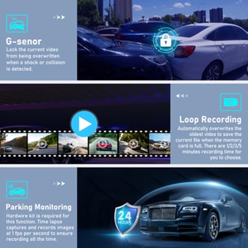 XRC TECH Câmera veicular WiFi 5G com lente dupla 4K + 1080p DVR para carro frontal + câmera traseira