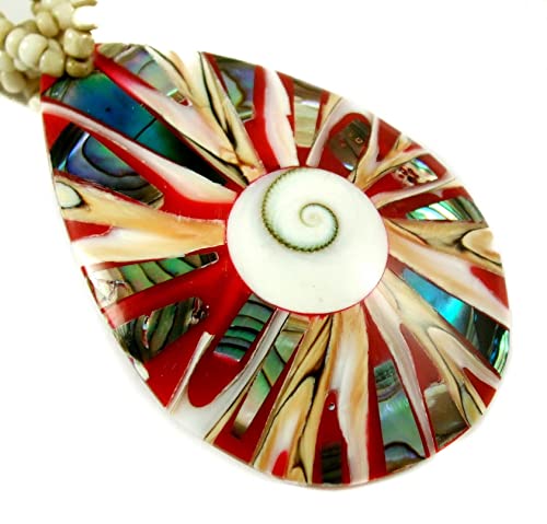 Natural Abalone Shell, Cone Shell, Shiva Eye Pendant 19 Inches Beads necklace Handmade Jewelry BA221