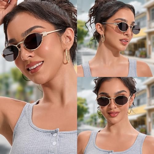 Retro Oval Sunglasses Womens Trendy 2025, Vintage Y2K Women's Shades Fashion 90s Sun Glasses UV Protection VF22522