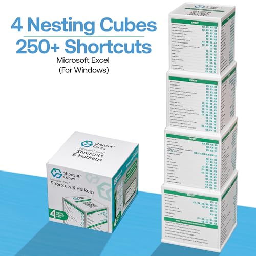Image of 250+ Excel Shortcuts | Complete Learning Kit | 4 Interactive Nesting Cubes with Tutorial Videos | All Skill Levels Basic to Expert | Replacement for Excel Cheat Sheet Desk Pad and Excel Mouse Pad