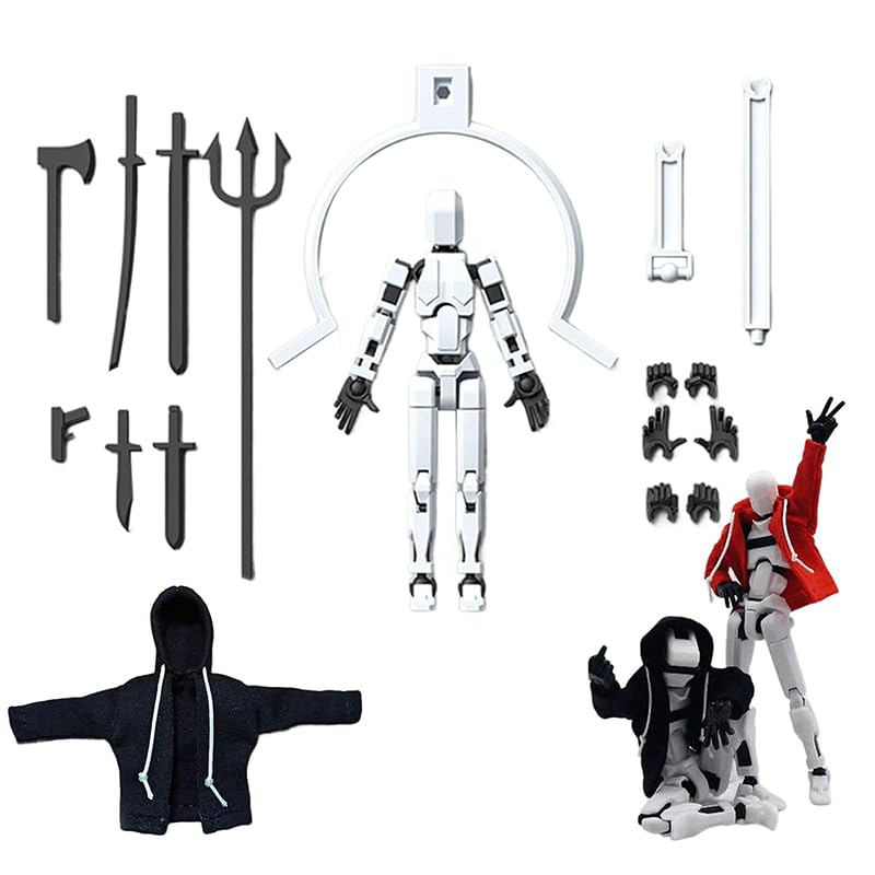 T13 Action Figure Set, 3D Printed Multi-Jointed Movable Toy With Hoodie, Dummy Nova Titan Lucky 13 Action Figure for Stop-Motion Animation & Creative Display, Multiple Interchangeable Hands & Weapons